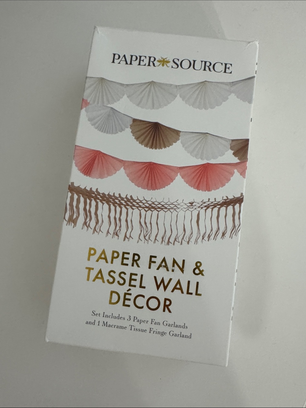 Paper Source Coral, White & Tan Paper Fan and Tassel Garland